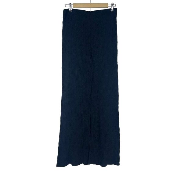 Mango Pants Womens Black Medium Textured Popcorn Stretchy Knit Flare Wide leg - Picture 4 of 15